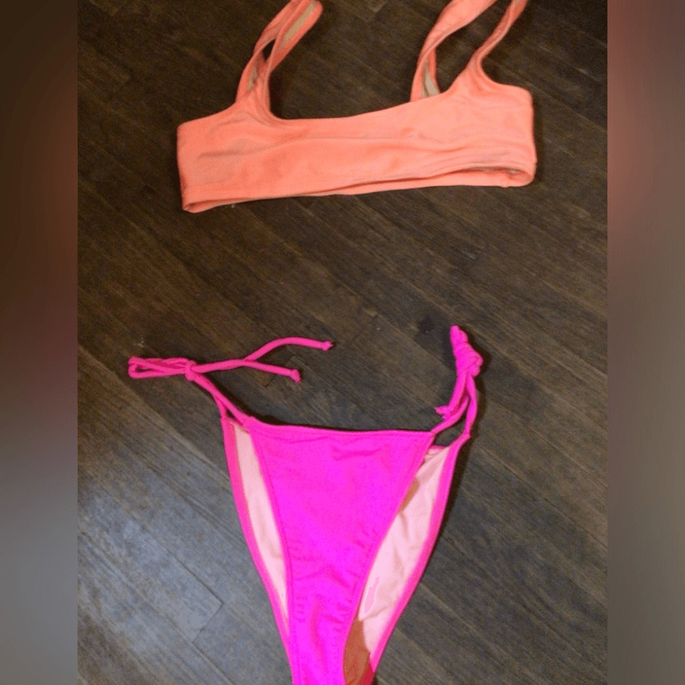 NEW! Los Angeles Apparel mismatched Pink and Orange Bikini Set